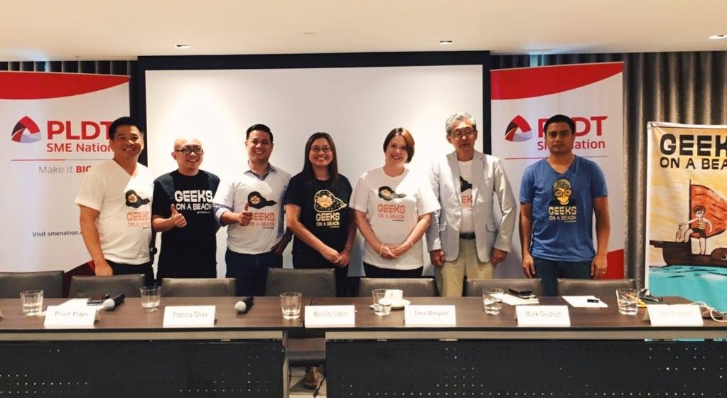 GOAB4 Manila Press Launch Panelists (L-R): Joey Limjap, VP and Head of PLDT ICT Research and Development; Paul Pajo, Developer Evangelist at SMART Communications; Francis Oliva, Community Partnerships Head, PLDT SME Nation; Tina Amper, Instigator, GOAB; Diane Eustaquio, Exec. Dir. IdeaSpace Foundation; Mon Ibrahim, Exec. Dir. DOST-ICT Office; Mark Deutsch, Co-Founder HappyGaraje and Creative Head of GOAB;  